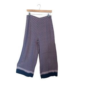 Oasis Womens Wide Leg Pants Size 12 Navy Blue Red Geometric Print Boho Culottes